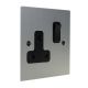 Penland 1G 13A Switched Socket in Brushed Aluminium-Satin Silver with Black insert with Black Trim