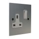 Penland 1G 13A Switched Socket in Brushed Aluminium-Satin Silver with White insert with White Trim