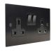 Penland 2G 13A Switched Socket in Brushed Aluminium Satin Black with  Black insert