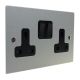 Penland 2G 13A Switched Socket in Brushed Aluminium-Satin Silver with Black insert with Black Trim