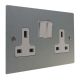 Penland 2G 13A Switched Socket in Brushed Aluminium-Satin Silver with White insert with White Trim