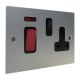 Penland 45A DP Cooker Switch with 13A Switched Socket in Brushed Aluminium-Satin Silver with Black insert with Black T