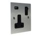 Penland 1G Switched USB socket in Brushed Aluminium-satin Silver with Black Trim