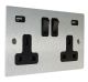 Penland Switched USB double socket in Brushed Aluminium-satin Silver with Black Trim