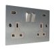 Penland Switched USB double socket in Brushed Aluminium-satin Silver with White Trim