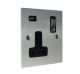 Penland 1G Switched USB socket in Brushed Aluminium-satin Silver with Polished Rocker and Black Trim