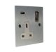 Penland 1G Switched USB socket in Brushed Aluminium-satin Silver with Polished Rocker and White Trim