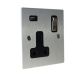 Penland 1G Switched USB socket in Brushed Aluminium-satin Silver with Satin Rocker and Black Trim