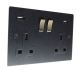 Penland Switched USB charging double socket in Brushed Aluminium Satin Black with Antique Rocker and BlackTrim