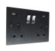 Penland Switched USB charging double socket in Brushed Aluminium Satin Black with Polished Rocker and BlackTrim