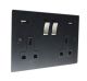 Penland Switched USB charging double socket in Brushed Aluminium Satin Black with Satin Rocker and BlackTrim