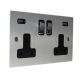 Penland Switched USB double socket in Brushed Aluminium-satin Silver with Polished Rocker and Black Trim