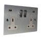 Penland Switched USB double socket in Brushed Aluminium-satin Silver with Polished Rocker and White Trim