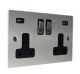 Penland Switched USB double socket in Brushed Aluminium-satin Silver with Satin Rocker and Black Trim