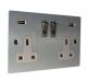 Penland Switched USB double socket in Brushed Aluminium-satin Silver with Satin Rocker and White Trim