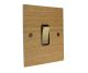 Solo Flat Plate Wood 1 Gang 2Way 10Amp Rocker Switch in  Oak with Polished Brass Rocker and Black trim