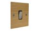 Solo Flat Plate Wood 1 Gang 2Way 10Amp Rocker Switch in Oak with Satin Stainless Rocker and Black Trim