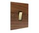 Walnut Flat Plate Wood 1 Gang 2Way 10Amp Rocker Switch with Polished Brass Rocker and Black trim