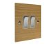 Solo Flat Plate Wood 2 Gang 2Way 10Amp Rocker Switch in  Oak with Polished Stainless Rocker and White Trim