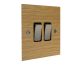 Solo Flat Plate Wood 2 Gang 2Way 10Amp Rocker Switch in Oak with Satin Stainless Rocker and Black Trim