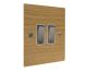 Solo Flat Plate Wood 2 Gang 2Way 10Amp Rocker Switch in Oak with Satin Stainless Rocker and White Trim