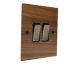 Walnut Flat Plate Wood 2 Gang 2Way 10Amp Rocker Switch with Antique Brass Rocker and Black Trim