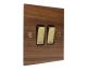 Walnut Flat Plate Wood 2 Gang 2Way 10Amp Rocker Switch with Polished Brass Rocker and Black trim