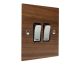 Walnut Flat Plate Wood 2 Gang 2Way 10Amp Rocker Switch with Polished Stainless Rocker and Black Trim