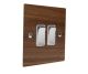 Walnut Flat Plate Wood 2 Gang 2Way 10Amp Rocker Switch with Polished Stainless Rocker and White Trim