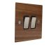 Walnut Flat Plate Wood 2 Gang 2Way 10Amp Rocker Switch with Satin Stainless Rocker and Black Trim