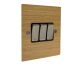 Solo Flat Plate Wood 3 Gang 2Way 10Amp Rocker Switch in Oak with Satin Stainless Rocker and Black Trim