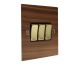 Walnut Flat Plate Wood 3 Gang 2Way 10Amp Rocker Switch with Polished Brass Rocker and Black trim