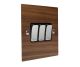 Walnut Flat Plate Wood 3 Gang 2Way 10Amp Rocker Switch with Polished Stainless Rocker and Black Trim