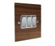 Walnut Flat Plate Wood 3 Gang 2Way 10Amp Rocker Switch with Polished Stainless Rocker and White Trim