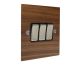 Walnut Flat Plate Wood 3 Gang 2Way 10Amp Rocker Switch with Satin Stainless Rocker and Black Trim