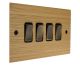 Solo Flat Plate Wood 4 Gang 2Way 10Amp Rocker Switch in  Oak with Antique Brass Rocker and Black Trim