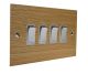 Solo Flat Plate Wood 4 Gang 2Way 10Amp Rocker Switch in  Oak with Polished Stainless Rocker and White Trim