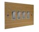 Solo Flat Plate Wood 4 Gang 2Way 10Amp Rocker Switch in Oak with Satin Stainless Rocker and White Trim