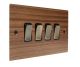 Walnut Flat Plate Wood 4 Gang 2Way 10Amp Rocker Switch with Antique Brass Rocker and Black Trim