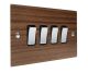 Walnut Flat Plate Wood 4 Gang 2Way 10Amp Rocker Switch with Polished Stainless Rocker and Black Trim