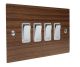 Walnut Flat Plate Wood 4 Gang 2Way 10Amp Rocker Switch with Polished Stainless Rocker and White Trim