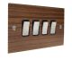 Walnut Flat Plate Wood 4 Gang 2Way 10Amp Rocker Switch with Satin Stainless Rocker and Black Trim