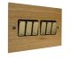 Solo Flat Plate Wood 6 Gang 2Way 10Amp Rocker Switch in  Oak with Polished Brass Rocker and Black trim