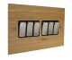 Solo Flat Plate Wood 6 Gang 2Way 10Amp Rocker Switch in Oak with Satin Stainless Rocker and Black Trim