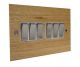 Solo Flat Plate Wood 6 Gang 2Way 10Amp Rocker Switch in Oak with Satin Stainless Rocker and White Trim