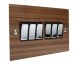 Walnut Flat Plate Wood 6 Gang 2Way 10Amp Rocker Switch with Polished Stainless Rocker and Black Trim