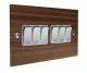 Walnut Flat Plate Wood 6 Gang 2Way 10Amp Rocker Switch with Polished Stainless Rocker and White Trim 