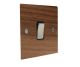 Walnut Flat Plate Wood 1 Gang Intermediate (3way switching)Rocker Switch with Satin Stainless Rocker and Black Trim