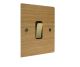 Solo Flat Plate Wood 1G Double Pole 20Amp Rocker Switch in  Oak with Polished Brass Rocker and Black trim