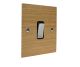 Solo Flat Plate Wood 1G Double Pole 20Amp Rocker Switch in  Oak with Polished Stainless Rocker and Black Trim